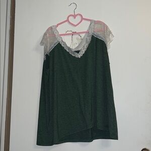 Green Lace Trim Tank Top